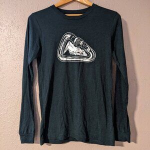 Slow loris hiking and climbing shirt, unisex size small, forest green